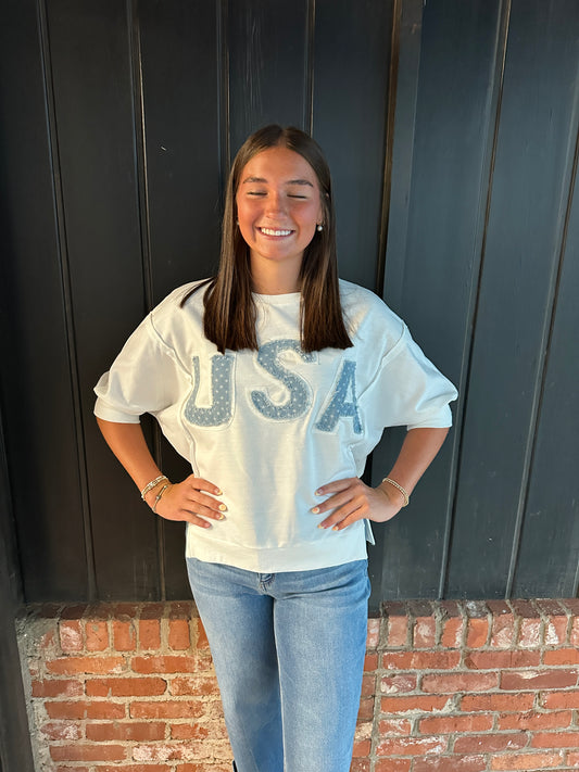 USA Letter Patchwork French Terry Top