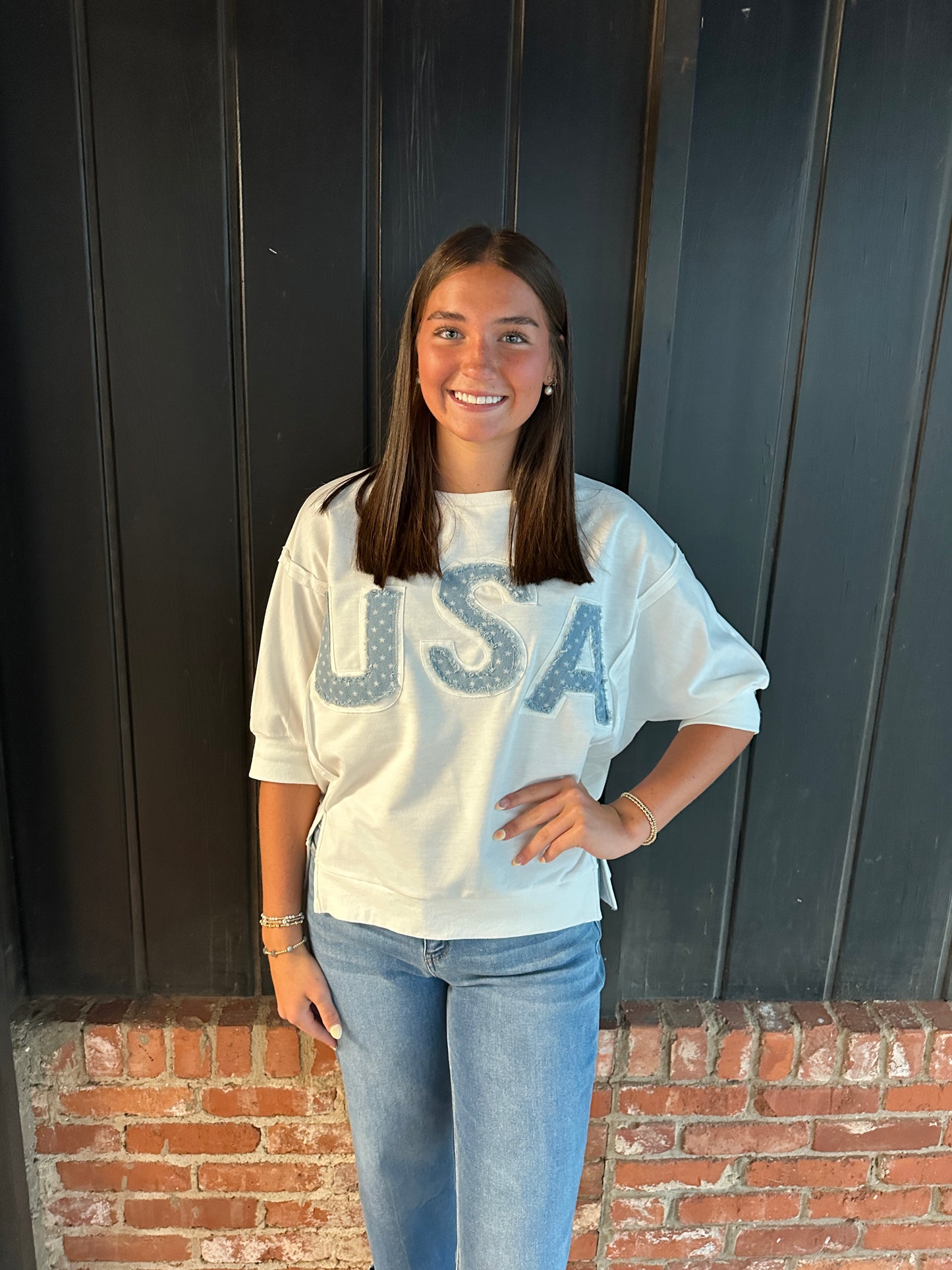 USA Letter Patchwork French Terry Top