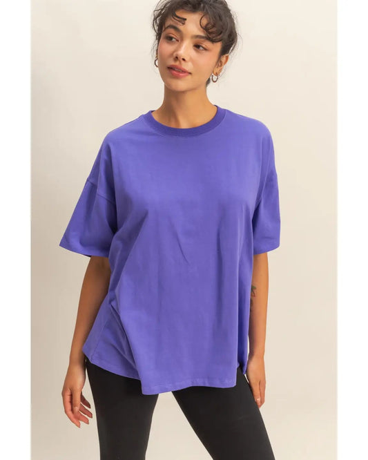 Iris Purple Crew Neck Short Sleeve Oversized T-Shirt