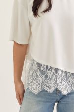 White short sleeve lace hem detail