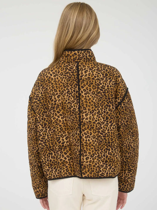 Quilted Leopard Button Down Puffer Jacket