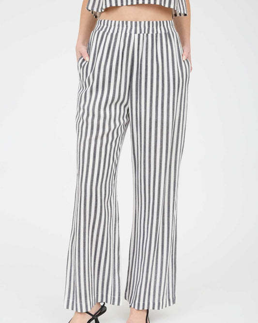 Navy Stripe Linen Wide Leg Pants