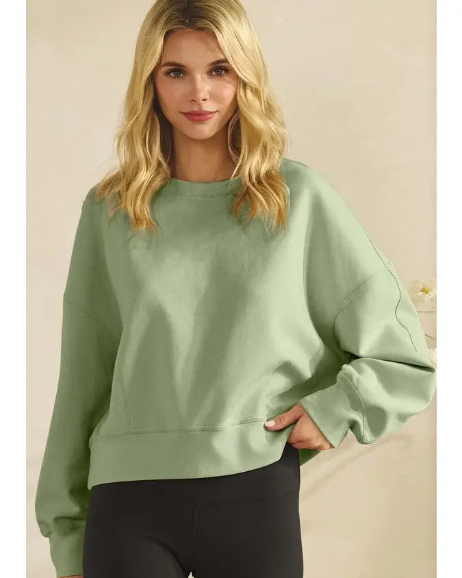 Smoky Olive Cotton Modal Crewneck Short Pullover