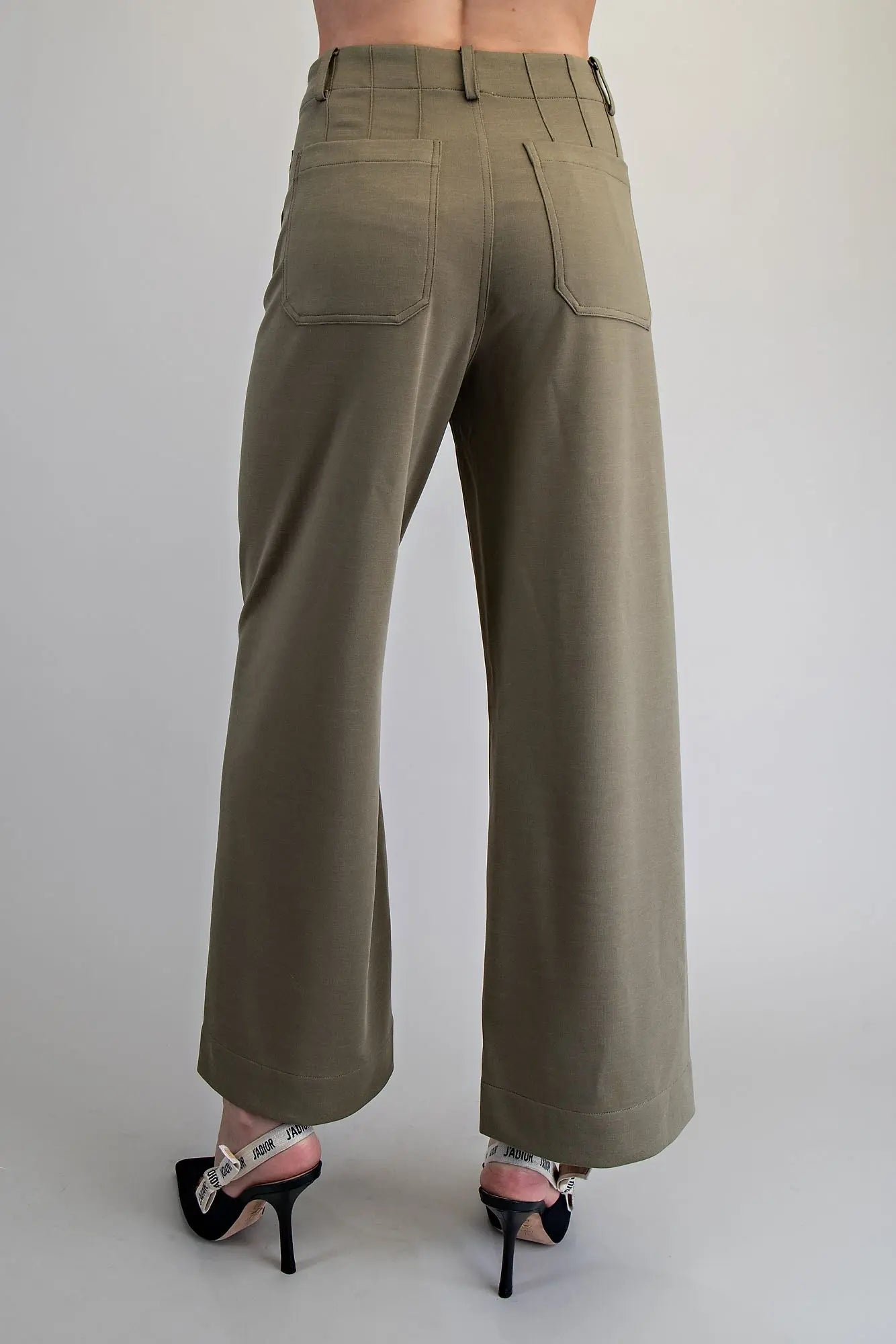 Olive Solid Zipper Front Pants