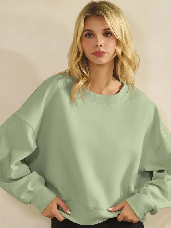 Smoky Olive Cotton Modal Crewneck Short Pullover