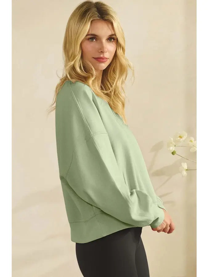 Smoky Olive Cotton Modal Crewneck Short Pullover