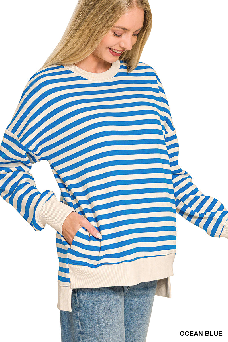 Blue Stripe Hi Low Sweatshirt