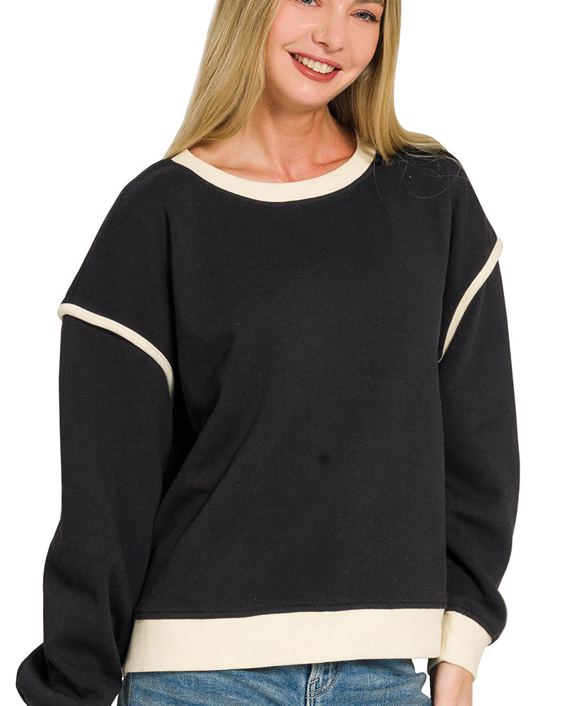 Black Fleece Contrast Trim Piping Detail Sweatshirt