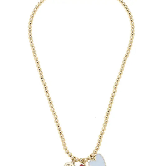 Oklahoma Sooners Ball Bead Charm Necklace in Shiny Gold