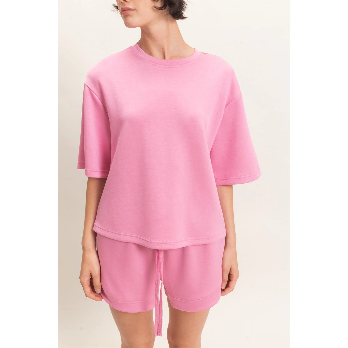 Pink Loose Fit Crew Neck Short Sleeve Top