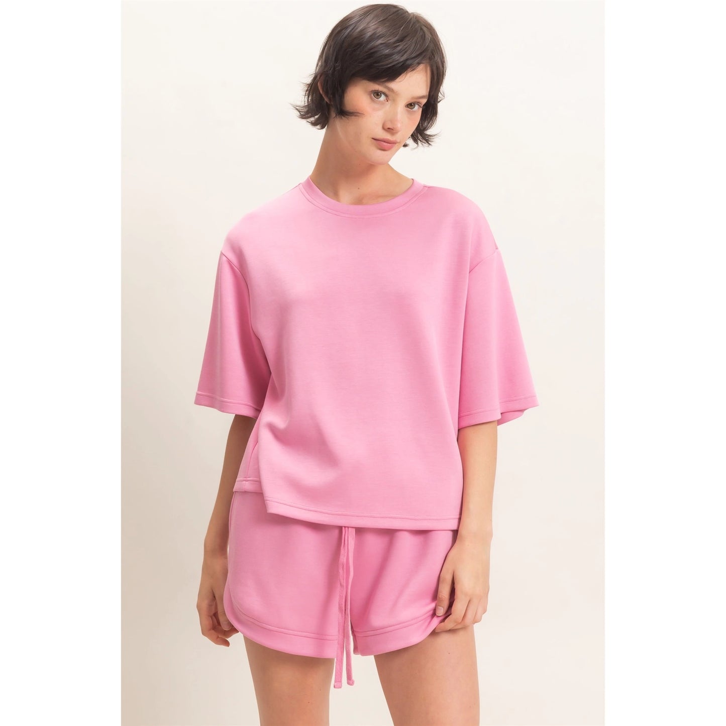 Pink Loose Fit Crew Neck Short Sleeve Top