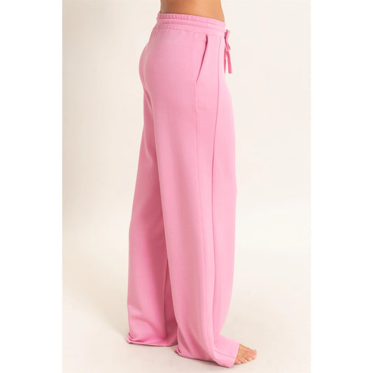 Pink Elastic Waist Straight Leg Pants