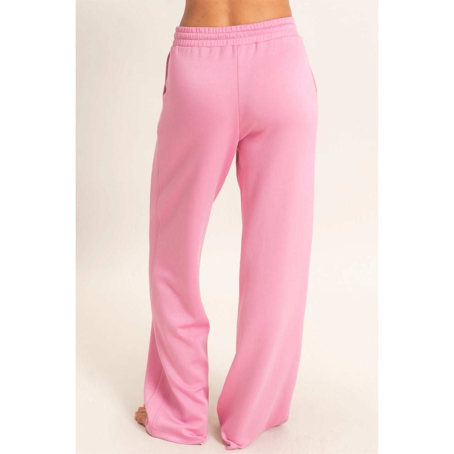 Pink Elastic Waist Straight Leg Pants