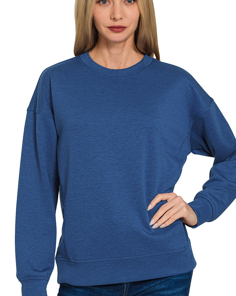 Navy Scuba Round Neck Top