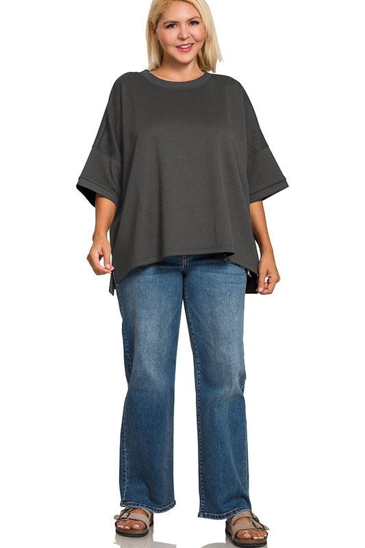 Black Scuba Round Neck with Side Splits