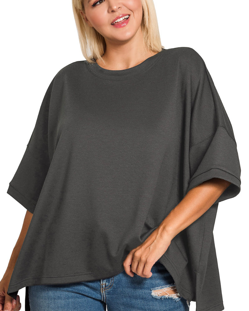 Black Scuba Round Neck with Side Splits