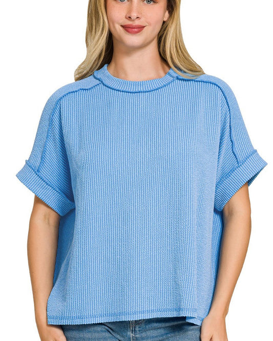 Sky Blue Ribbed Top