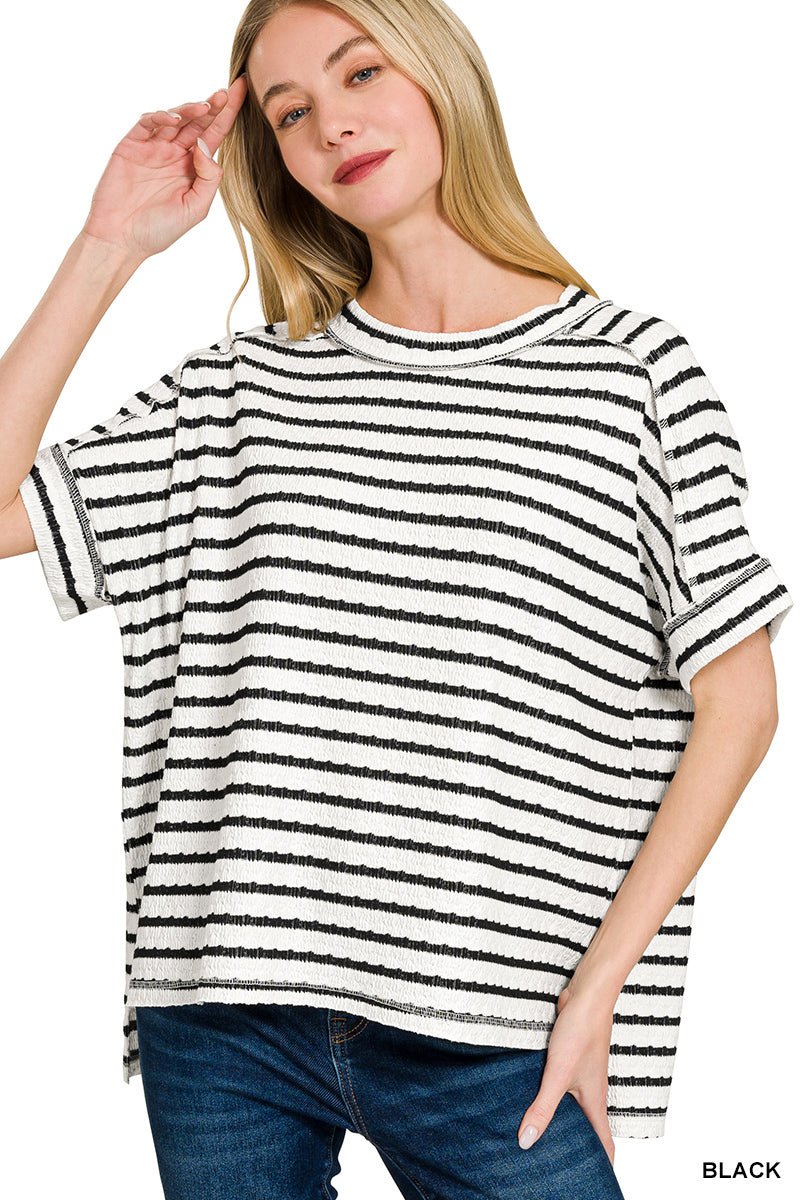 Black Stripe Round Neck Tee