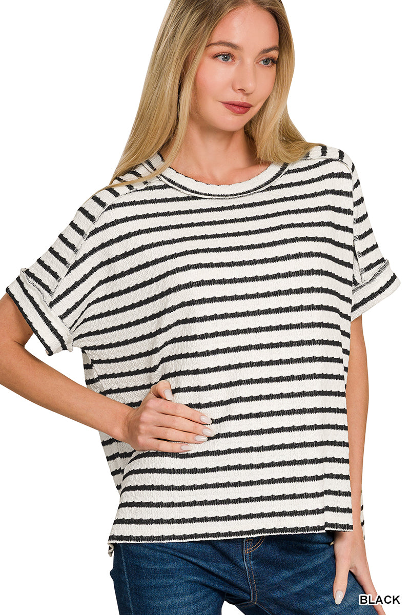 Black Stripe Round Neck Tee