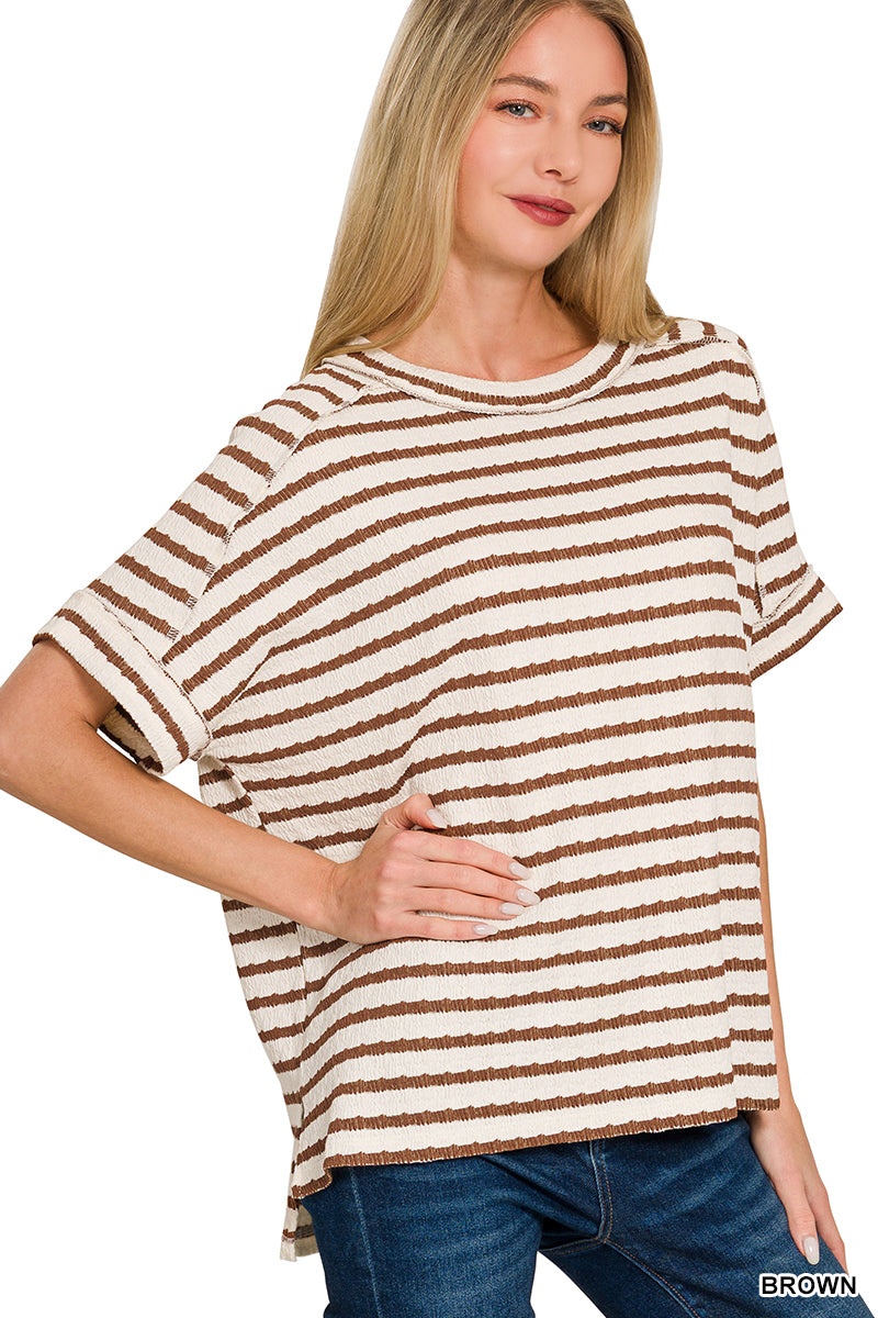 Brown Stripe Round Neck Tee