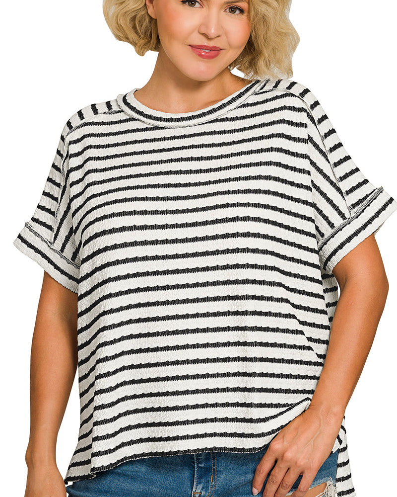 Black Stripe Round Neck Tee