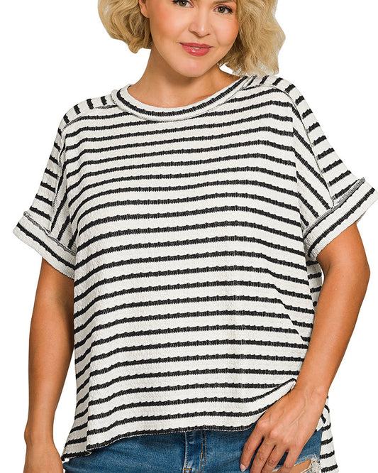 Black Stripe Round Neck Tee