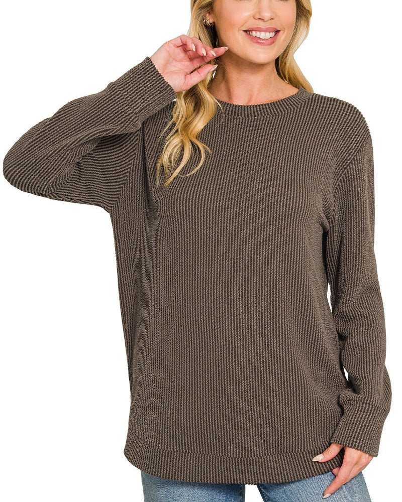 Espresso Raised Rib Round Neck Top Plus