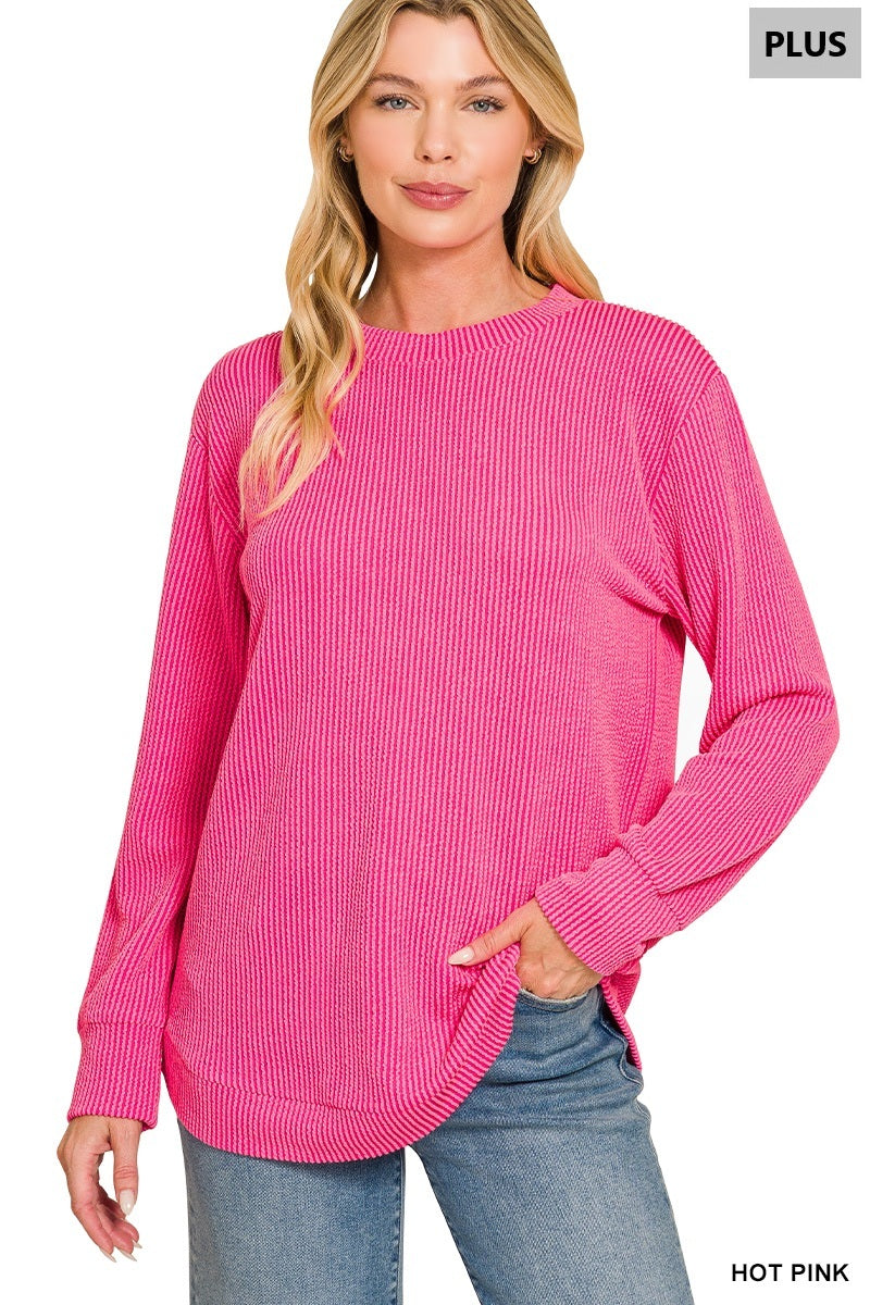 Hot Pink raised rib round neck top