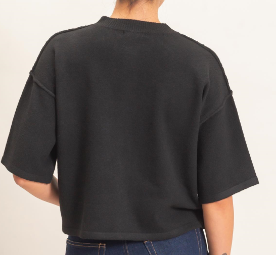 Black button down crop sweater