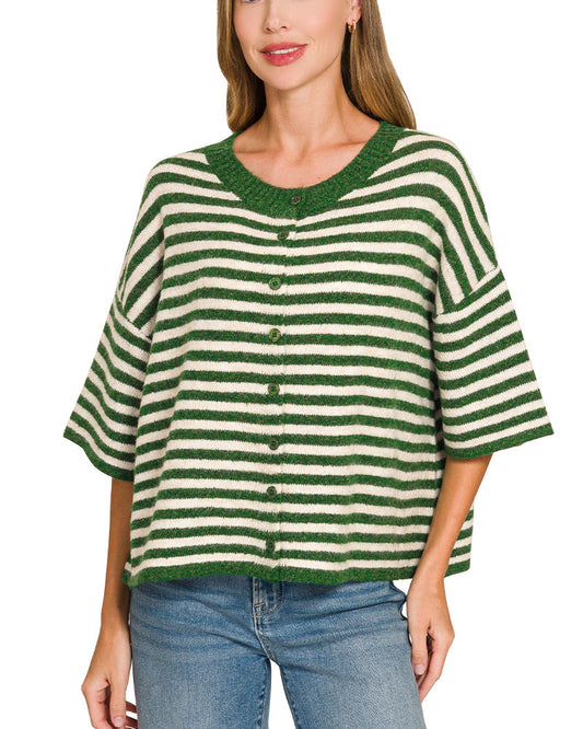 Green Half Sleeve Cardigan Sweater