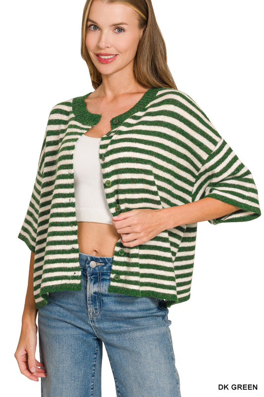 Green Half Sleeve Cardigan Sweater