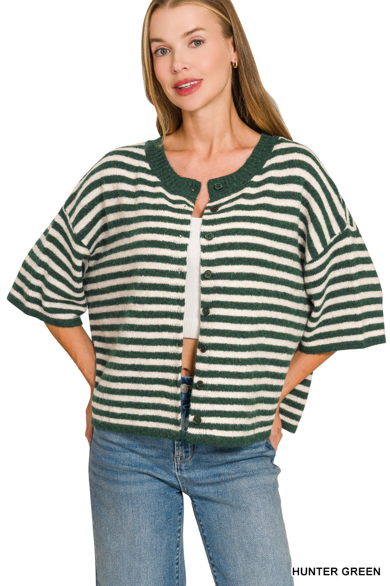 Green Half Sleeve Cardigan Sweater