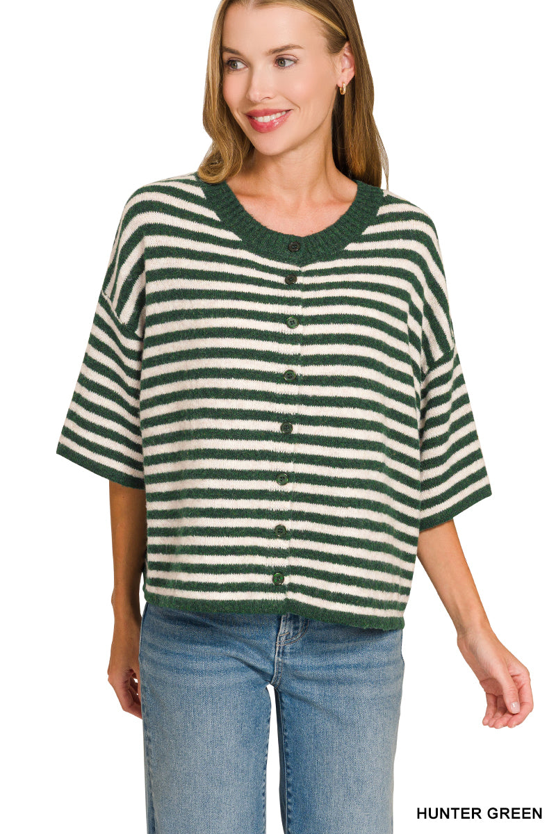 Green Half Sleeve Cardigan Sweater