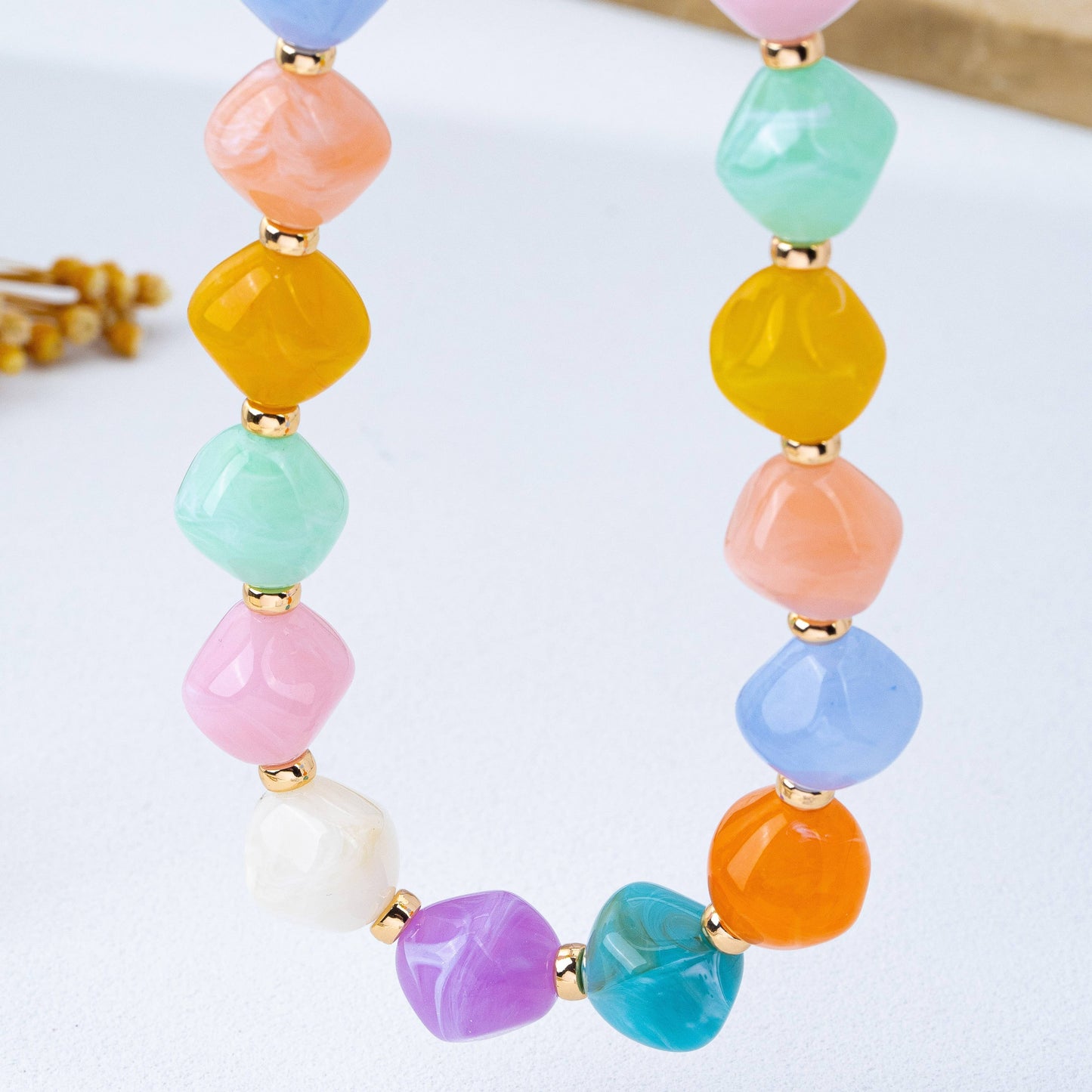 Pastel Multicolor Oversized Faceted Pastel Bead Necklace