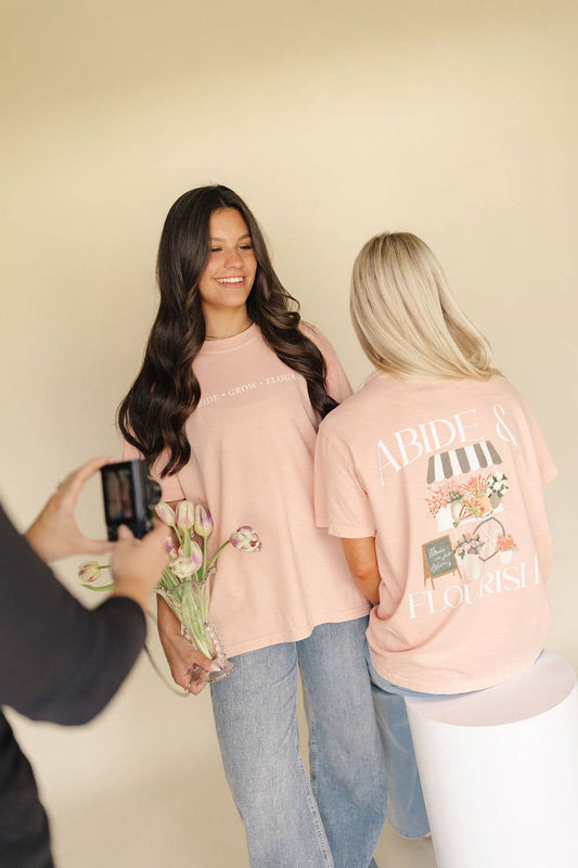Abide and Flourish Floral Cart Graphic Tee