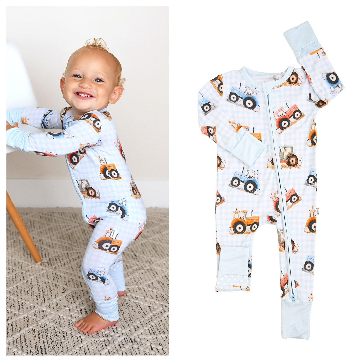 Luca ZIP One Piece Tractor Baby Outfit