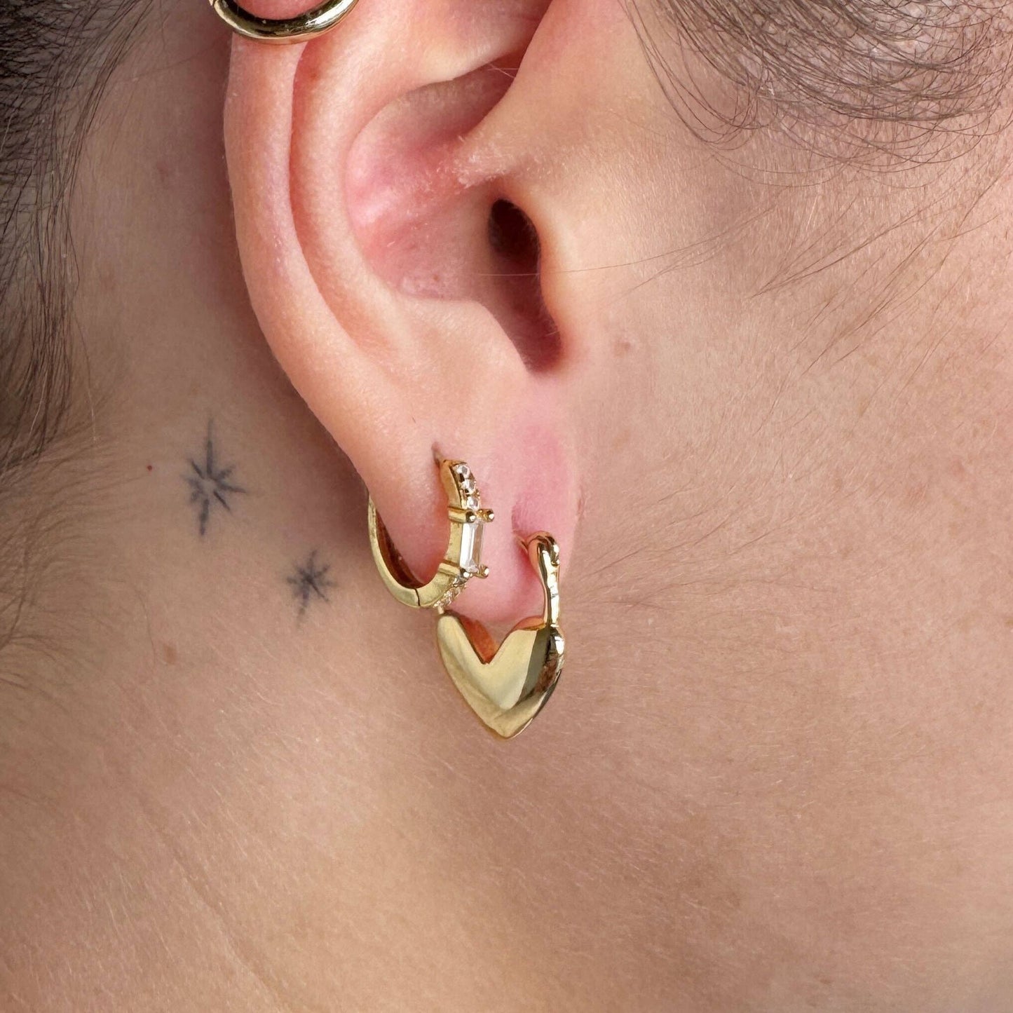 Gold Heart Lock Huggies