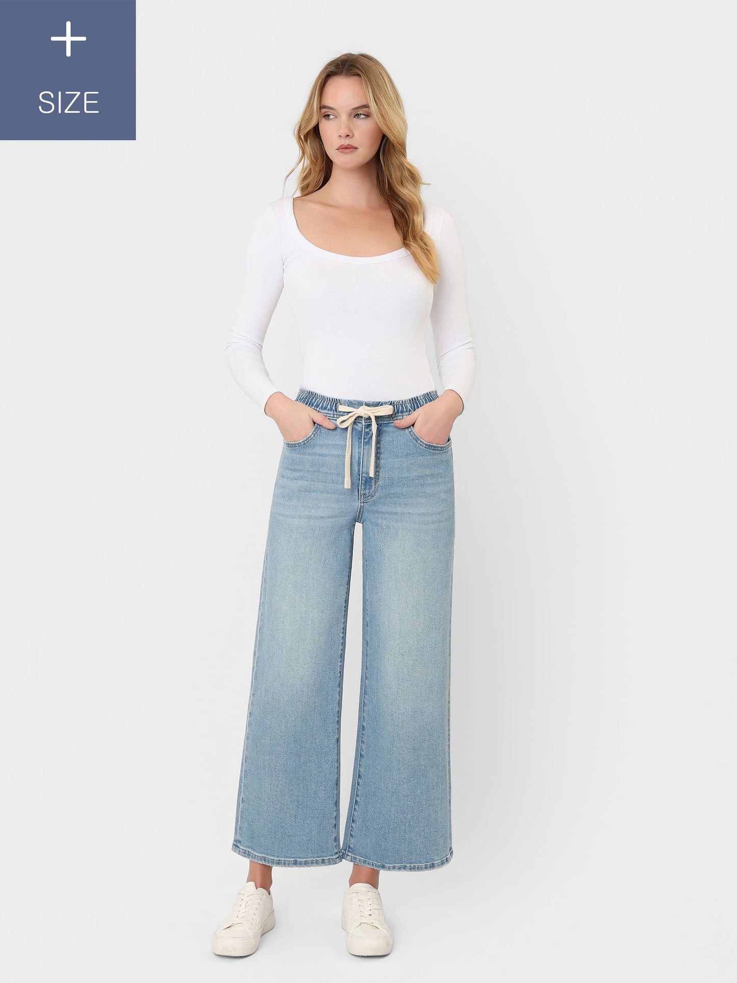 Vervet High Rise Elastic Waistband Crop Wide Leg