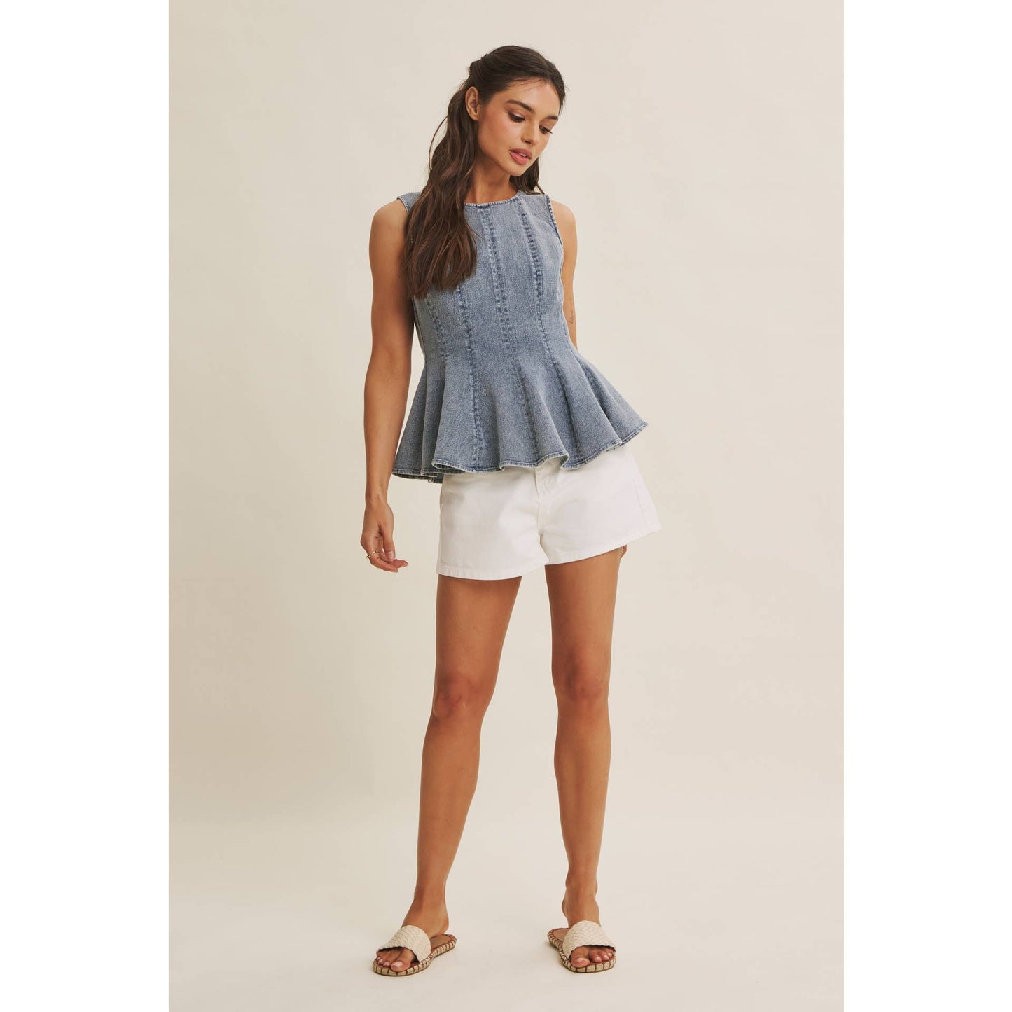 Mineral Wash Denim Peplum Top