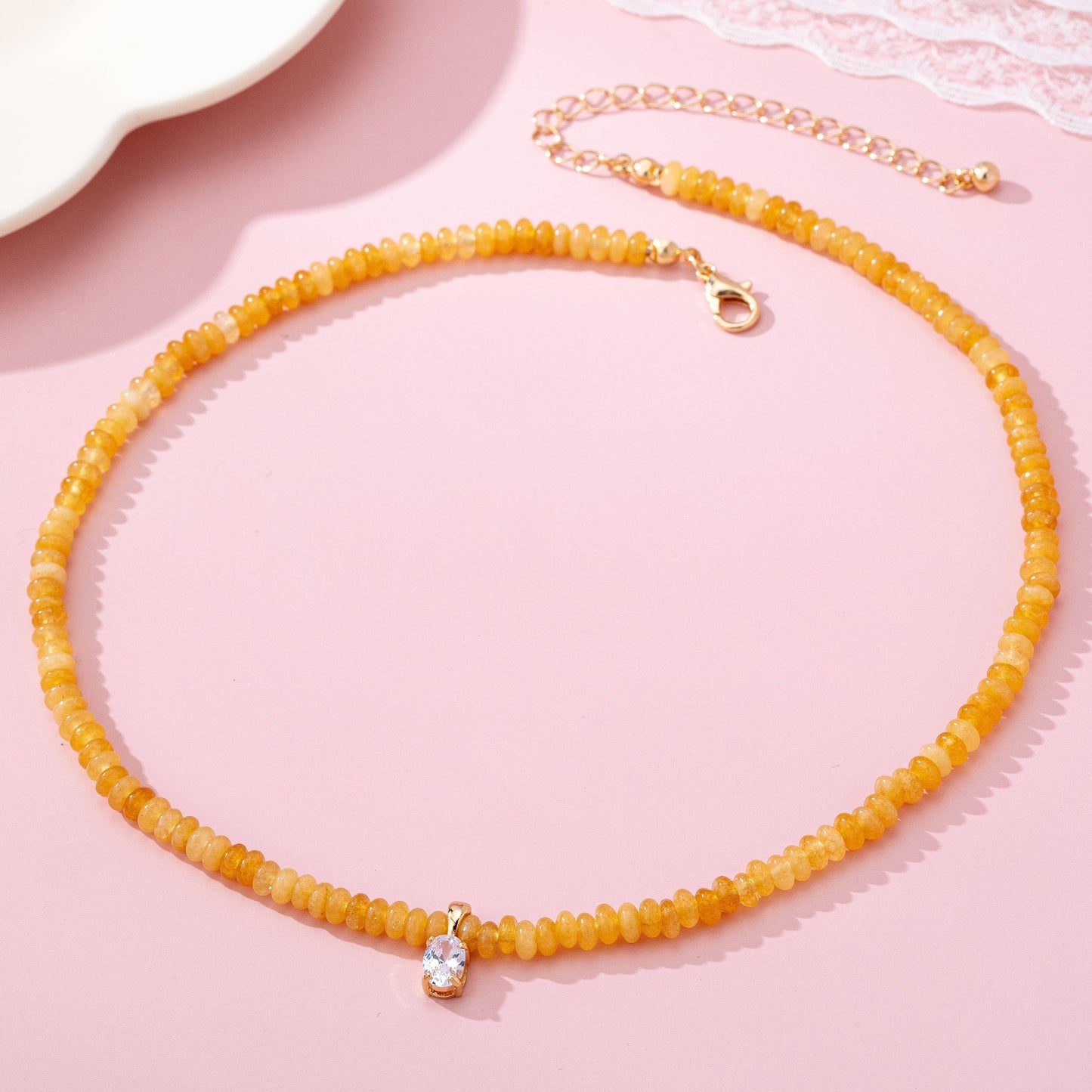 NATURAL SEMI PRECIOUS STONE BEADED CHARM NECKLACE