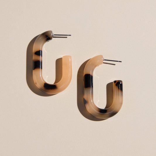 Tortoise Ada Acrylic Hoops - Nickel & Suede