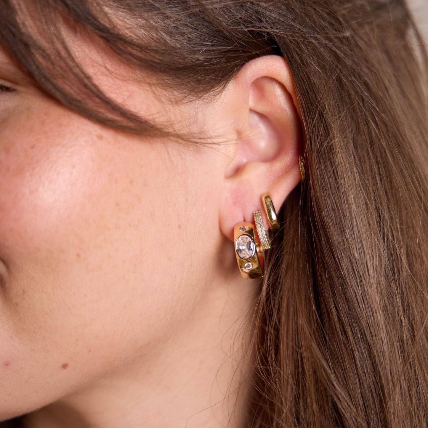 Wide CZ Bezel Hoops - Nickel & Suede