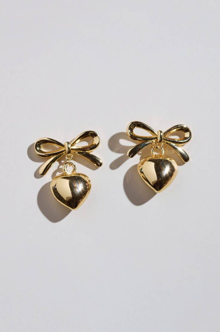 Bow & Heart Drop Earrings