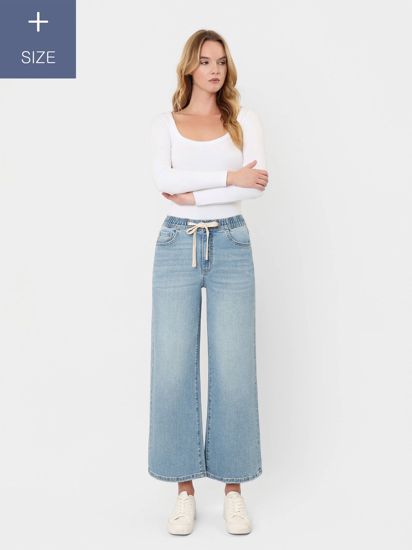 Vervet High Rise Elastic Waistband Crop Wide Leg