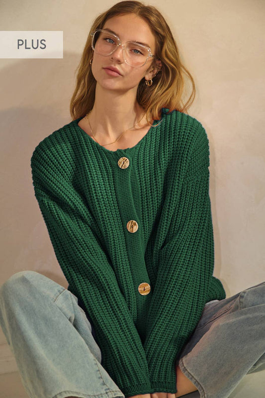 Plus Dark Green Knitted Long Sleeve Cardigan