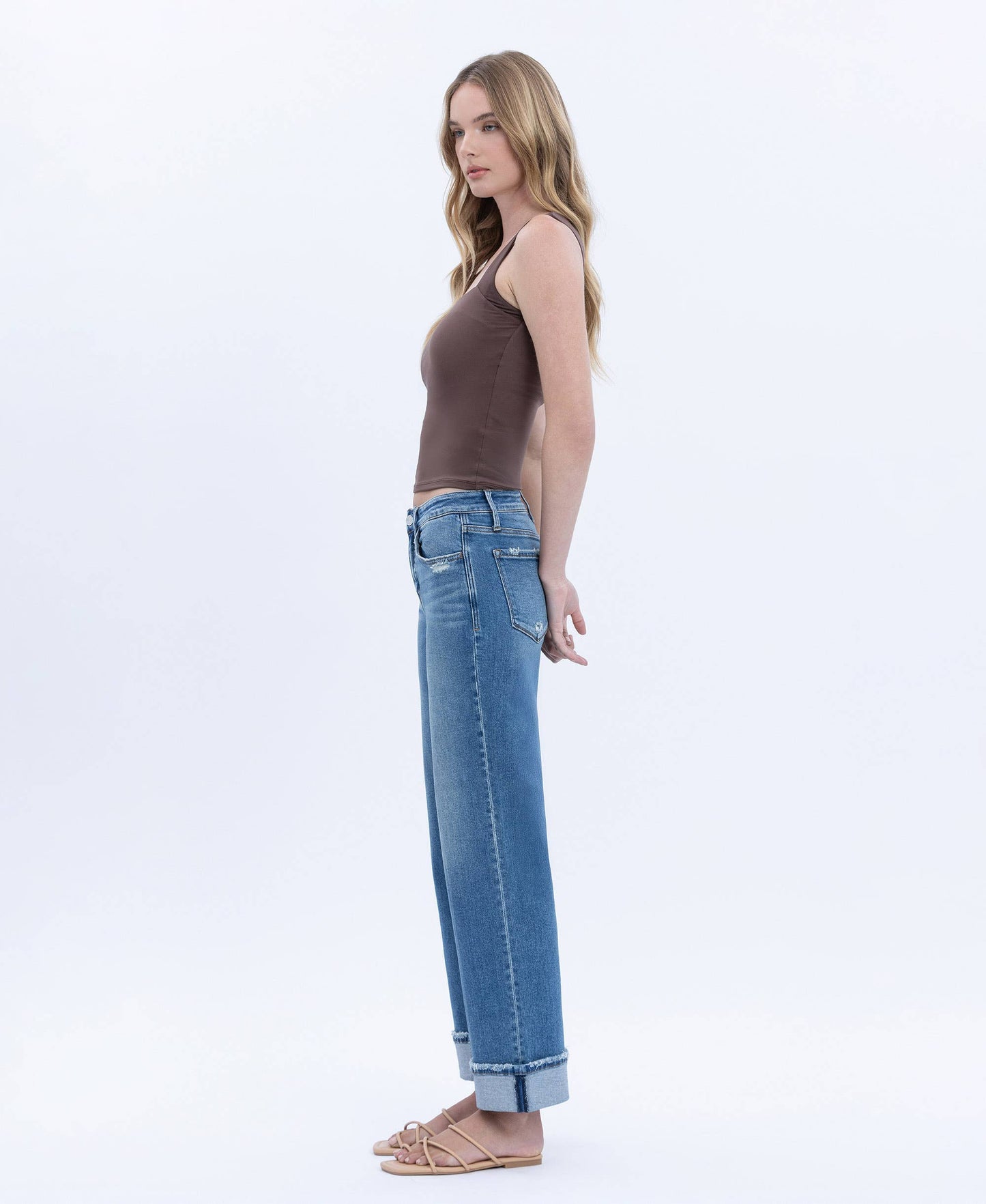 Vervet Mid Rise Cuffed Slim Wide Leg Jeans