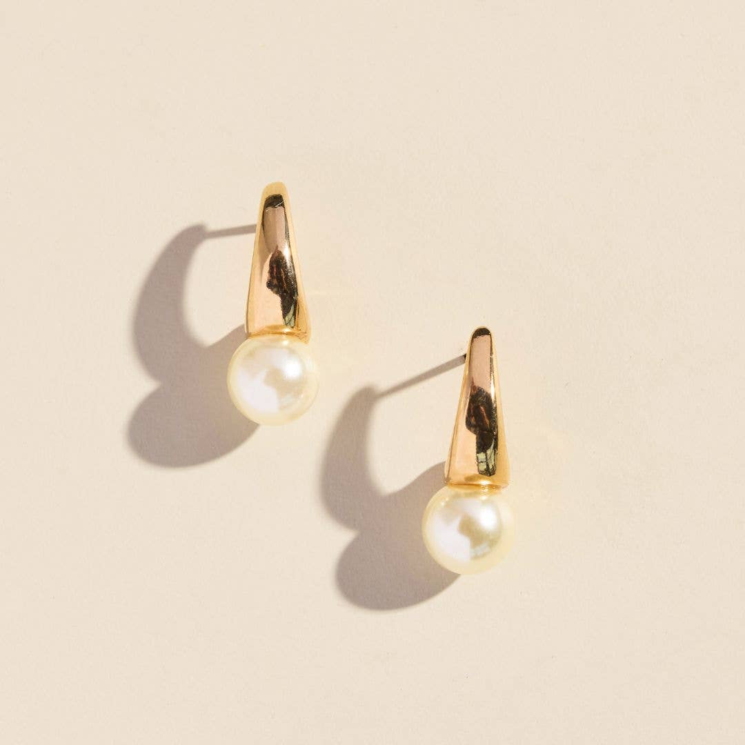 Pearl Drop Studs Nickel & Suede