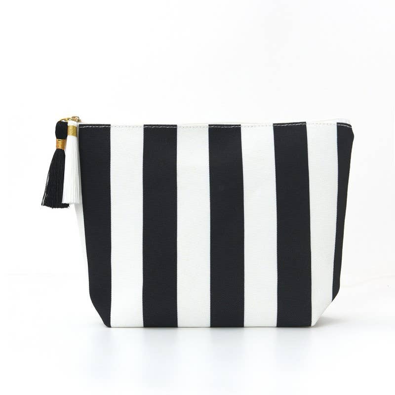Black & White Striped Tassel Makeup Pouch