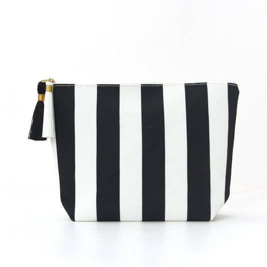 Black & White Striped Tassel Makeup Pouch