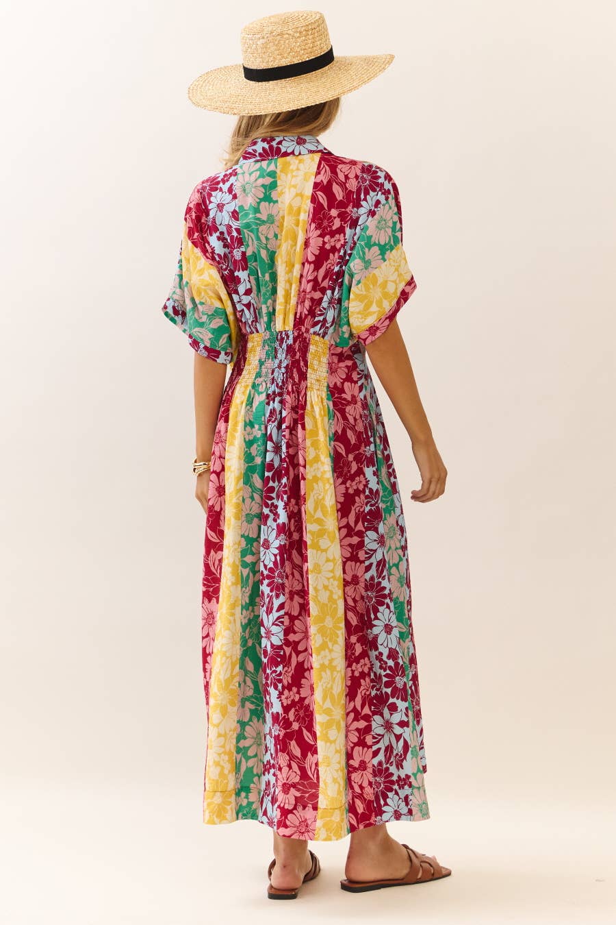 Mixed Floral Print Button-front Midi Dress
